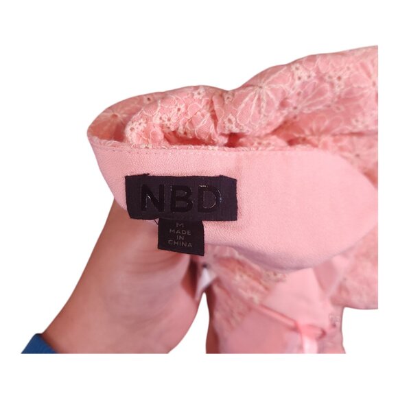 NBD Hazel Pink Embroidered Eyelet Peplum Hem Halter Top Feminine Women's Medium - Picture 9 of 9